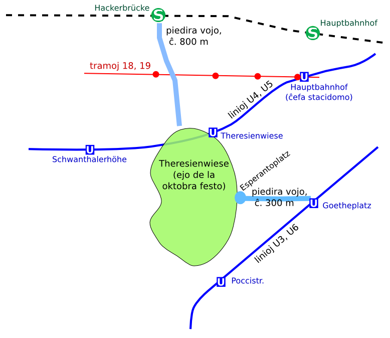 Die Theresienwiese ist durch den öffentlichen Verkehr erschlossen