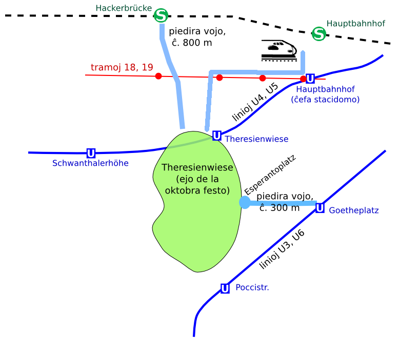 Die Theresienwiese ist durch den öffentlichen Verkehr erschlossen