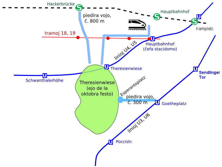 Die Theresienwiese ist durch den öffentlichen Verkehr erschlossen